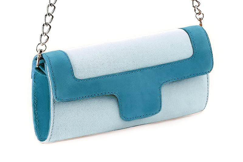 Women's sky blue and peacock blue luxurious elegant clutch for ceremonies, weddings and evenings out. - Front view